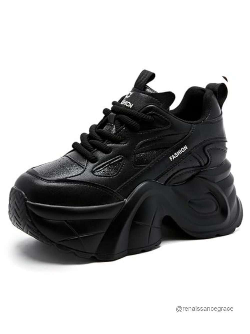 Women's Chunky Platform Dad Sneakers Lace Up Wedge Low Top Faux Leather